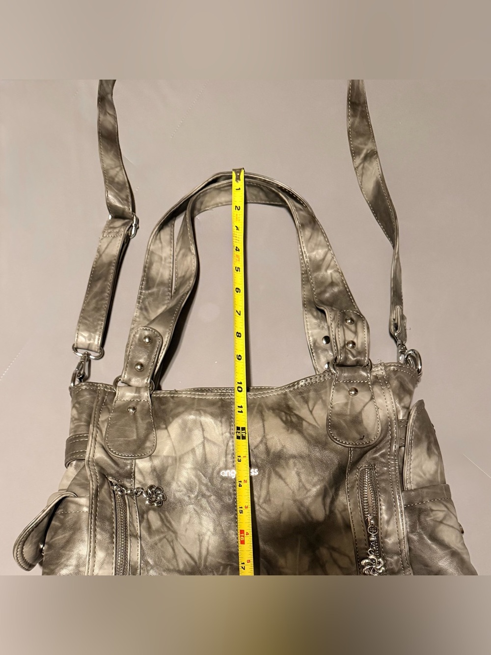 Angel Kiss Faux Leather Metallic Silver Shoulder Bag - Picture 12 of 13